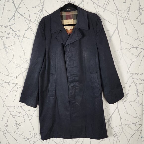 Croydon Avant Garde VTG Navy Plaid Lined Trench Coat - Picture 1 of 11